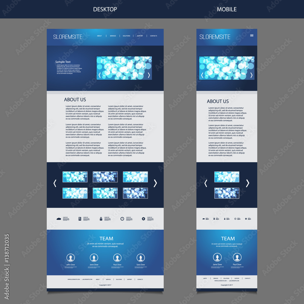 Poster responsive one page website template with blurred background - bubbly, patterned header design - des