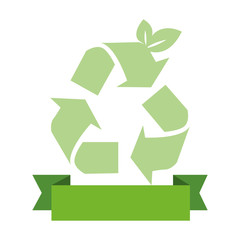 opaque green background with recycling symbol and ribbon vector illustration