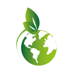 green silhouette with world map and leaves vector illustration