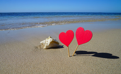 Fototapeta premium coeurs et coquillage sur la plage