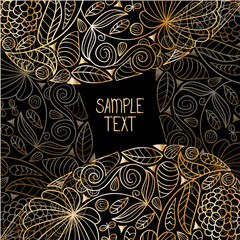 Floral decorative gold natural pattern background with place for text. Can be used for page decoration or web design.