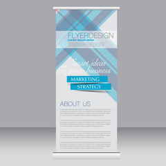 Roll up banner stand template. Abstract background for design,  business, education, advertisement. Blue color. Vector  illustration.