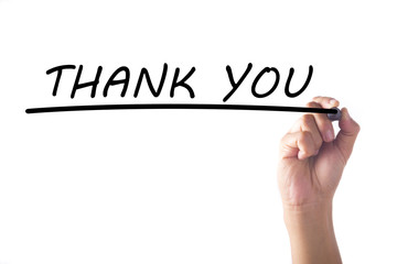 Hand writing THANK YOU on transparent board
