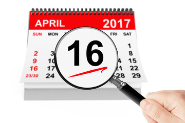 Orthodox Easter Concept. 16 april 2017 calendar with magnifier