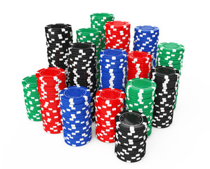 Stacks of Colorful Poker Casino Chips. 3d Rendering