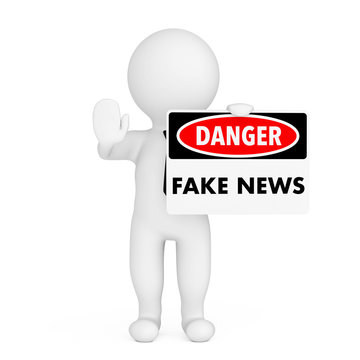 3d Person with Fake News Danger Sign in Hand. 3d Rendering