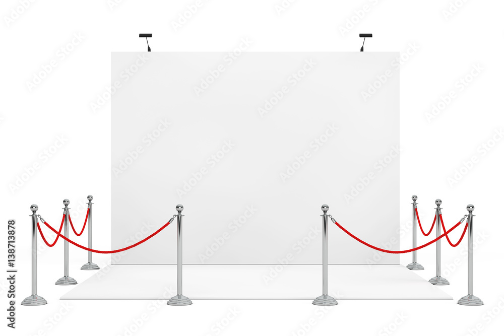 Poster Barrier Rope Around Trade Show Booth. 3d Rendering