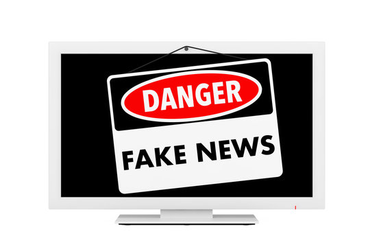 Fake News Danger Sign over TV Screen. 3d Rendering
