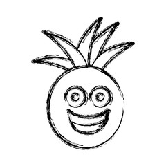 contour kawaii fruit pineapple happy icon, vector illustration design