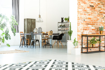 Loft with brick wall