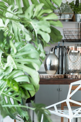 Decorative monstera and metal accessories