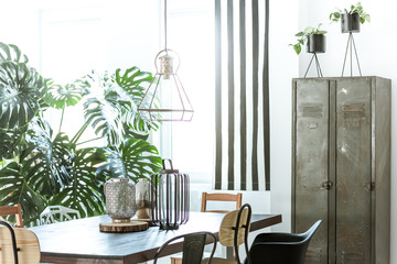Industrial dining room with wardrobe
