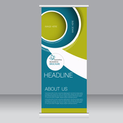 Roll up banner stand template. Abstract background for design,  business, education, advertisement. Blue and green color. Vector  illustration.