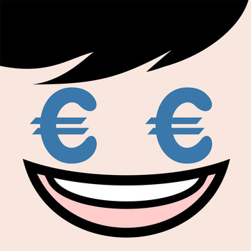funny face with euro symbol in eyes