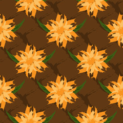 The floral ornament. Seamless pattern. Abstract flowers and leaves on the background mesh.