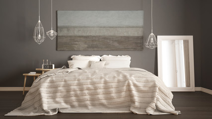 Fototapeta na wymiar Classic bedroom, scandinavian modern style, minimalistic interior design, close-up