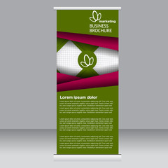 Roll up banner stand template. Abstract background for design,  business, education, advertisement. Green and red color. Vector  illustration.