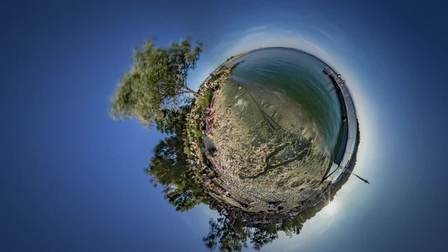 Little Tiny Planet 360 Degree Pearl of Univerce Earth Recreation by Sea People Spend Holidays at the Nature Sunny Day Tourism Wonderful Home For Humans