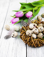 Obraz na płótnie Canvas quail eggs in nest