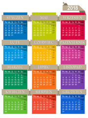 Calendar 2018 / Polish calendar for year 2018, week starts on Monday