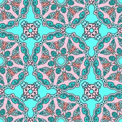 Cercles muraux Tuiles marocaines Modèle abstrait de patchwork sans soudure de vecteur. Texture de tuile arabe avec des ornements géométriques et floraux. Éléments décoratifs pour textile, couvertures de livres, imprimés, emballages cadeaux. Style bohème vintage.