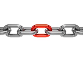 Obraz premium 3D rendering Chain with red link on white background