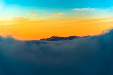 Winter sunset in carpathian mountains