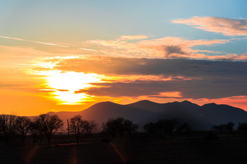 Fototapeta premium Winter sunset in carpathian mountains