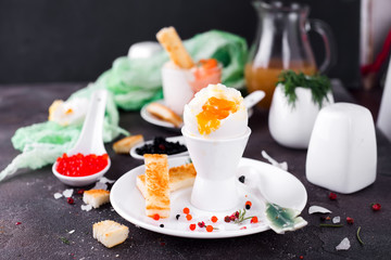 delicious breakfast with boiled eggs