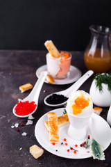 delicious breakfast with boiled eggs