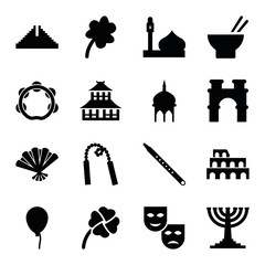 Set of 16 culture filled icons