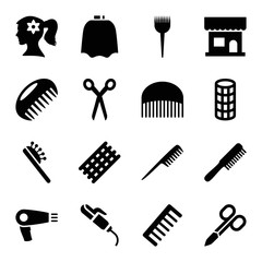 Set of 16 hairdresser filled icons