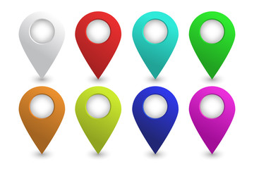 Vector collection of realistic map pins on the white background. Concept of navigation.