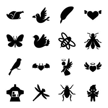 Set of 16 wing filled icons