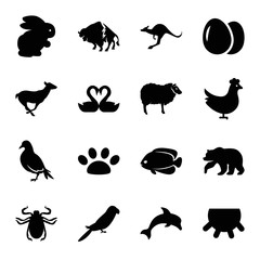 Set of 16 animal filled icons