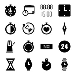 Set of 16 clock filled icons