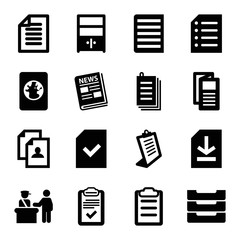 Set of 16 document filled icons
