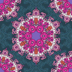 Vector abstract seamless patchwork pattern. Arabic tile texture with geometric and floral ornaments. Decorative elements for textile, book covers, print, gift wrap. Vintage boho style.
