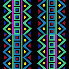 seamless colorful  native geometry pattern on black background