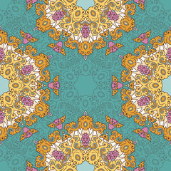 Seamless pattern texture. Indian, arabic, turkish style elements. Vintage vector card. Hand drawn doodle illustration. Floral pattern