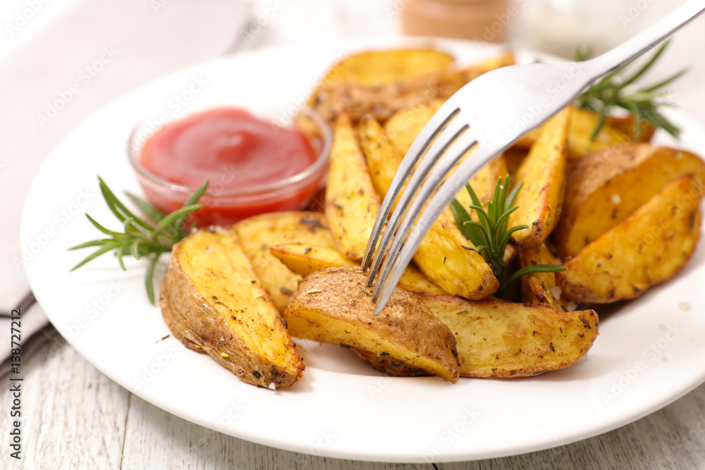 Wall mural rustic potato with ketchup