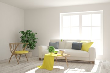 White room with modern furniture. Scandinavian interior design