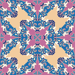 Seamless pattern texture. Indian, arabic, turkish style elements. Vintage vector card. Hand drawn doodle illustration. Floral pattern