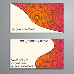 Visiting card and business card set with mandala design element logo. Abstract oriental Layout. Front page and back page