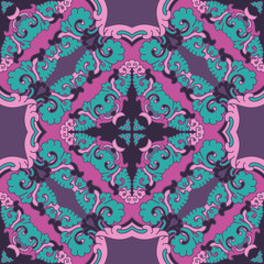 Seamless pattern texture. Indian, arabic, turkish style elements. Vintage vector card. Hand drawn doodle illustration. Floral pattern