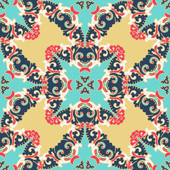 Seamless pattern texture. Indian, arabic, turkish style elements. Vintage vector card. Hand drawn doodle illustration. Floral pattern