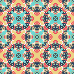 Seamless pattern texture. Indian, arabic, turkish style elements. Vintage vector card. Hand drawn doodle illustration. Floral pattern