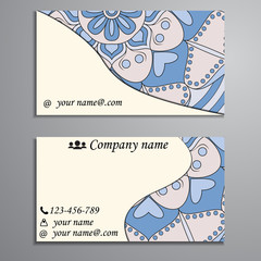 Visiting card and business card set with mandala design element logo. Abstract oriental Layout. Front page and back page