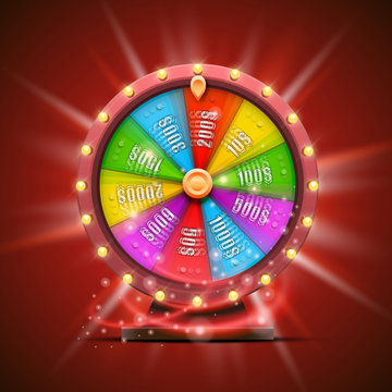 Colorful fortune wheel. isolated on red background.