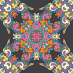 Vector abstract seamless patchwork pattern. Arabic tile texture with geometric and floral ornaments. Decorative elements for textile, book covers, print, gift wrap. Vintage boho style.